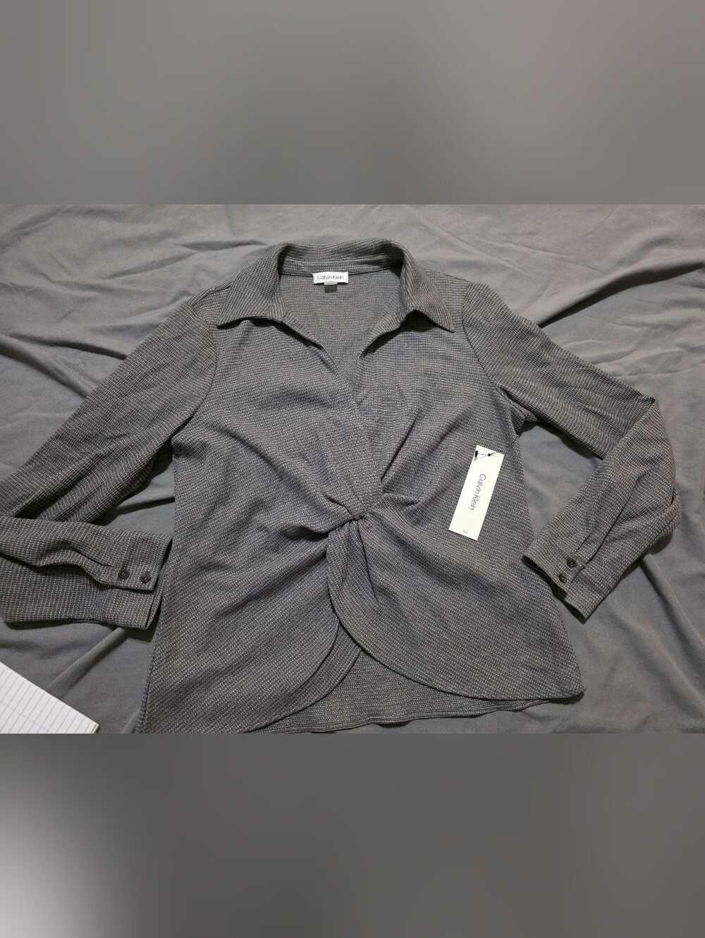 Calvin Klein Women's Gray Twist-Knot Collared Button-Down Top